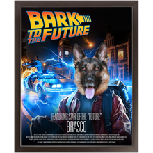 Load image into Gallery viewer, BARK TO THE FUTURE Movie Poster - Scarface Inspired Custom Pet Portrait Framed Satin Paper Print