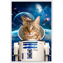 Load image into Gallery viewer, R.2.D.TOO IN SPACE - R2D2 &amp; Star Wars Inspired Custom Pet Portrait Framed Satin Paper Print