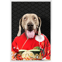 Load image into Gallery viewer, Aka Bara - Japanese Geisha &amp; Kimono Inspired Custom Pet Portrait Framed Satin Paper Print