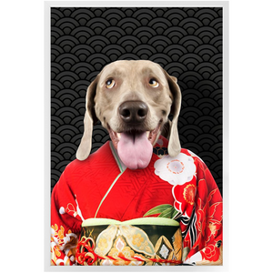 Aka Bara - Japanese Geisha & Kimono Inspired Custom Pet Portrait Framed Satin Paper Print