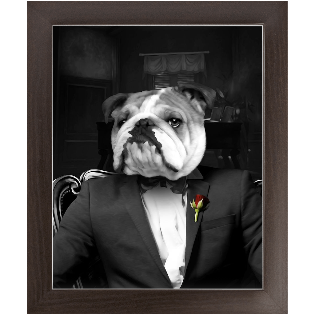 The Dogfather - Godfather, Gangster & Mafia Inspired Custom Pet Portrait Framed Satin Paper Print