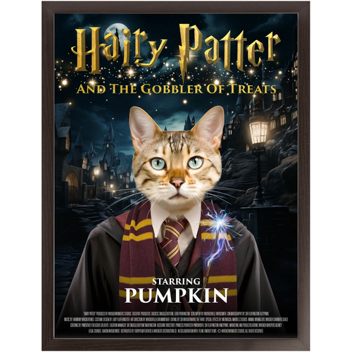 HAIRY PATTER Movie Poster - Harry Potter Inspired Custom Pet Portrait Framed Satin Paper Print