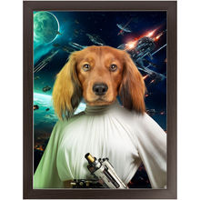 Load image into Gallery viewer, PRINCESS LAYABOUT IN SPACE - Princess Leia &amp; Star Wars Inspired Custom Pet Portrait Framed Satin Paper Print