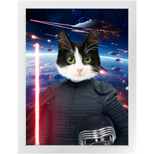 Load image into Gallery viewer, BARK LORD IN SPACE - Kylo Ren &amp; Star Wars Inspired Custom Pet Portrait Framed Satin Paper Print