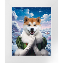 Load image into Gallery viewer, SNOWBALL - Christmas elf Inspired Custom Pet Portrait Framed Satin Paper Print