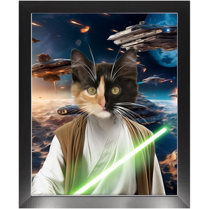 FLUKE CARCHASER IN SPACE - Jedi Luke Skywalker & Star Wars Inspired Custom Pet Portrait Framed Satin Paper Print