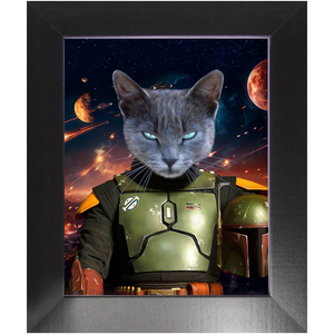 BOB AND FETCH IN SPACE - Boba Fett & Star Wars Inspired Custom Pet Portrait Framed Satin Paper Print