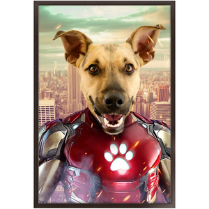 Iron Mutt - Iron Man Superhero Inspired Custom Pet Portrait Framed Satin Paper Print