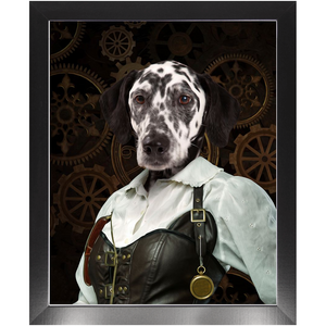 The Timekeeper - Steampunk, Victorian Era Inspired Custom Pet Portrait Framed Satin Paper Print