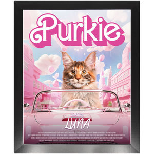 PURKIE Movie Poster - Barbie Inspired Custom Pet Portrait Framed Satin Paper Print