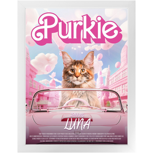 PURKIE Movie Poster - Barbie Inspired Custom Pet Portrait Framed Satin Paper Print