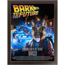 Load image into Gallery viewer, BARK TO THE FUTURE Movie Poster - Scarface Inspired Custom Pet Portrait Framed Satin Paper Print