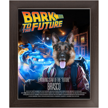 Load image into Gallery viewer, BARK TO THE FUTURE Movie Poster - Scarface Inspired Custom Pet Portrait Framed Satin Paper Print