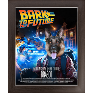 BARK TO THE FUTURE Movie Poster - Scarface Inspired Custom Pet Portrait Framed Satin Paper Print