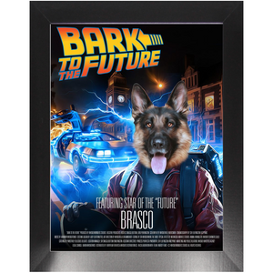 BARK TO THE FUTURE Movie Poster - Scarface Inspired Custom Pet Portrait Framed Satin Paper Print