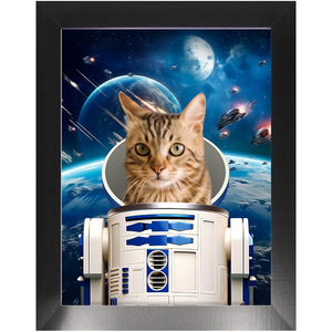 R.2.D.TOO IN SPACE - R2D2 & Star Wars Inspired Custom Pet Portrait Framed Satin Paper Print