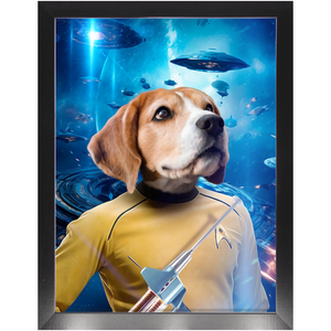 CAPTAIN QUIRK IN SPACE - Star Trek Inspired Custom Pet Portrait Framed Satin Paper Print
