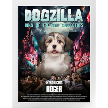 Load image into Gallery viewer, DOGZILLA Movie Poster - Godzilla Inspired Custom Pet Portrait Framed Satin Paper Print