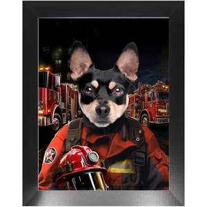 ON FIRE - Firefighter Inspired Custom Pet Portrait Framed Satin Paper Print