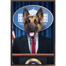 Load image into Gallery viewer, Pawsential - Dog As President Custom Pet Portrait Framed Satin Paper Print