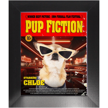 Load image into Gallery viewer, PUP FICTION Movie Poster - Pulp Fiction Inspired Custom Pet Portrait Framed Satin Paper Print