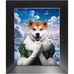 SNOWBALL - Christmas elf Inspired Custom Pet Portrait Framed Satin Paper Print