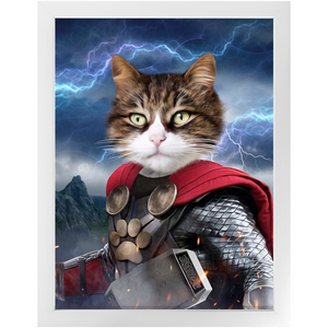God of Blunder - Thor, Superhero Inspired Custom Pet Portrait Framed Satin Paper Print