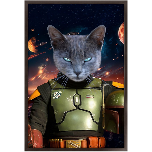 BOB AND FETCH IN SPACE - Boba Fett & Star Wars Inspired Custom Pet Portrait Framed Satin Paper Print
