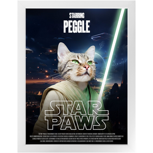 STAR PAWS Movie Poster - Star Wars Inspired Custom Pet Portrait Framed Satin Paper Print