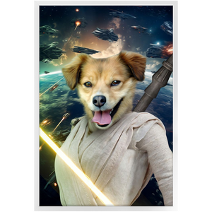 LIGHT REY IN SPACE - Rey Skywalker & Star Wars Inspired Custom Pet Portrait Framed Satin Paper Print