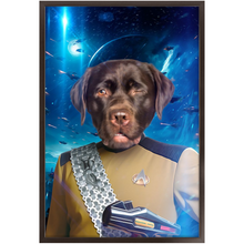 Load image into Gallery viewer, LIEUTENANT WOOF IN SPACE - Star Trek Inspired Custom Pet Portrait Framed Satin Paper Print