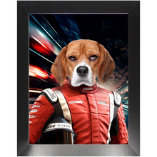 Load image into Gallery viewer, CHASING CARS - Race Car Driver Inspired Custom Pet Portrait Framed Satin Paper Print