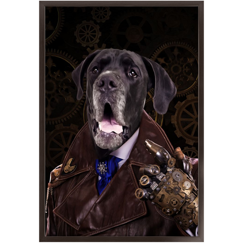 A Fist Of It - Steampunk, Victorian Era Inspired Custom Pet Portrait Framed Satin Paper Print