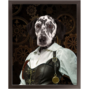 The Timekeeper - Steampunk, Victorian Era Inspired Custom Pet Portrait Framed Satin Paper Print