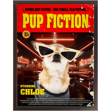 Load image into Gallery viewer, PUP FICTION Movie Poster - Pulp Fiction Inspired Custom Pet Portrait Framed Satin Paper Print