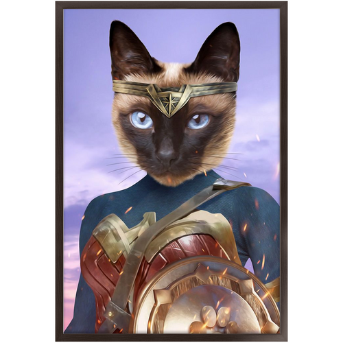 Wonder Wotsup - Wonder Woman, Superhero Inspired Custom Pet Portrait Framed Satin Paper Print