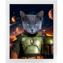 Load image into Gallery viewer, BOB AND FETCH IN SPACE - Boba Fett &amp; Star Wars Inspired Custom Pet Portrait Framed Satin Paper Print