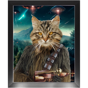 WOOFIE IN SPACE - Chewbacca & Star Wars Inspired Custom Pet Portrait Framed Satin Paper Print