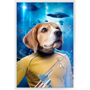 CAPTAIN QUIRK IN SPACE - Star Trek Inspired Custom Pet Portrait Framed Satin Paper Print