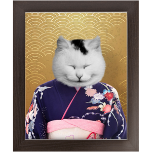 Murasaki No Sanbun - Japanese Geisha & Kimono Inspired Custom Pet Portrait Framed Satin Paper Print