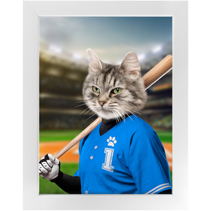 Hard Hitter - Baseball Player & Sports Inspired Custom Pet Portrait Framed Satin Paper Print