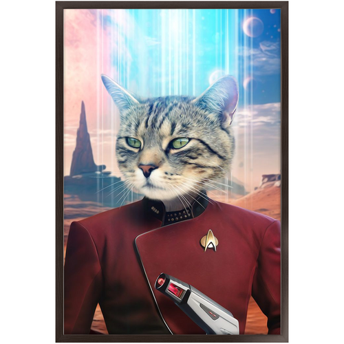 CAPTAIN DIGYARD - BEAMING DOWN - Star Trek Inspired Custom Pet Portrait Framed Satin Paper Print
