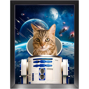 R.2.D.TOO IN SPACE - R2D2 & Star Wars Inspired Custom Pet Portrait Framed Satin Paper Print