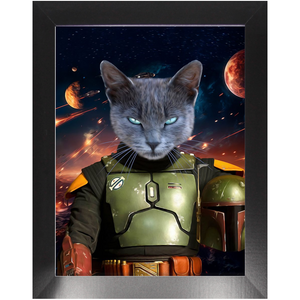 BOB AND FETCH IN SPACE - Boba Fett & Star Wars Inspired Custom Pet Portrait Framed Satin Paper Print