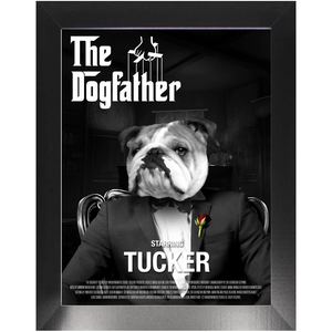 THE DOGFATHER Movie Poster - The Godfather Inspired Custom Pet Portrait Framed Satin Paper Print
