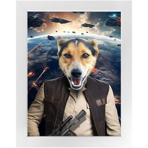 HAM SOSAGE IN SPACE - Hans Solo & Star Wars Inspired Custom Pet Portrait Framed Satin Paper Print