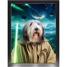 Load image into Gallery viewer, YO, DOG! IN SPACE - Yoda &amp; Star Wars Inspired Custom Pet Portrait Framed Satin Paper Print