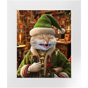 SANTA'S LITTLE HELPER - Christmas Elf Inspired Custom Pet Portrait Framed Satin Paper Print