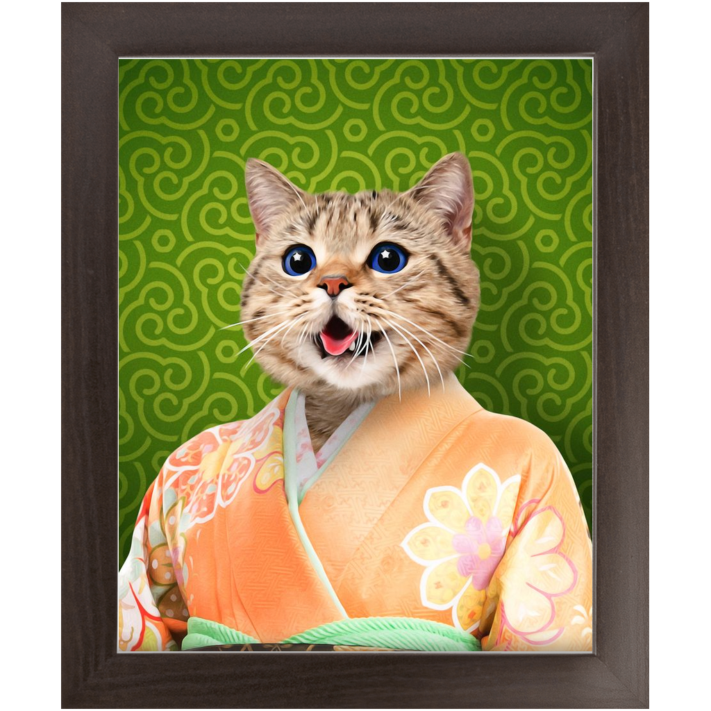 Orenjisan - Japanese Geisha & Kimono Inspired Custom Pet Portrait Framed Satin Paper Print