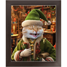 Load image into Gallery viewer, SANTA&#39;S LITTLE HELPER - Christmas Elf Inspired Custom Pet Portrait Framed Satin Paper Print